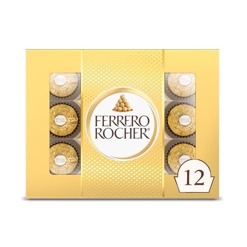 Ferrero Rocher, 12 Count, Premium Gourmet Milk Chocolate Hazelnut, Individually Wrapped Candy for Gifting, Mother's Day Gift, 5.3 oz