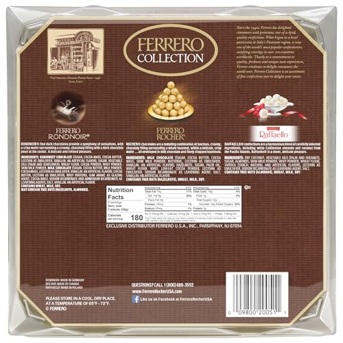 Ferrero Collection, 24 Count, Premium Gourmet Assorted Hazelnut Milk Chocolate, Dark Chocolate and Coconut, Mother's Day Gift, 9.1 oz