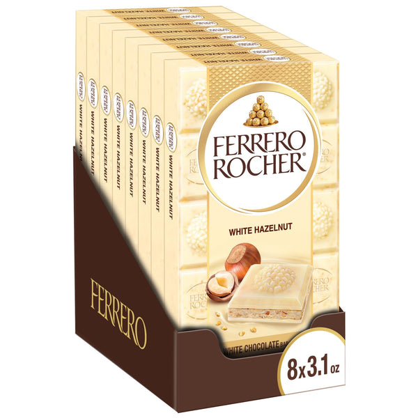 Ferrero Rocher Premium Chocolate Bars, 8 Pack, White Chocolate Hazelnut, 3.1 oz Each