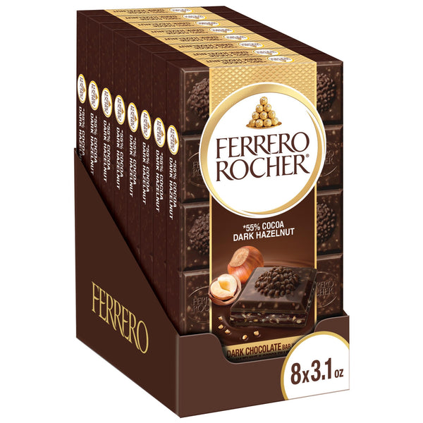 Ferrero Rocher Premium Chocolate Bars, 8 Pack, Dark Chocolate Hazelnut, 3.1 oz Each