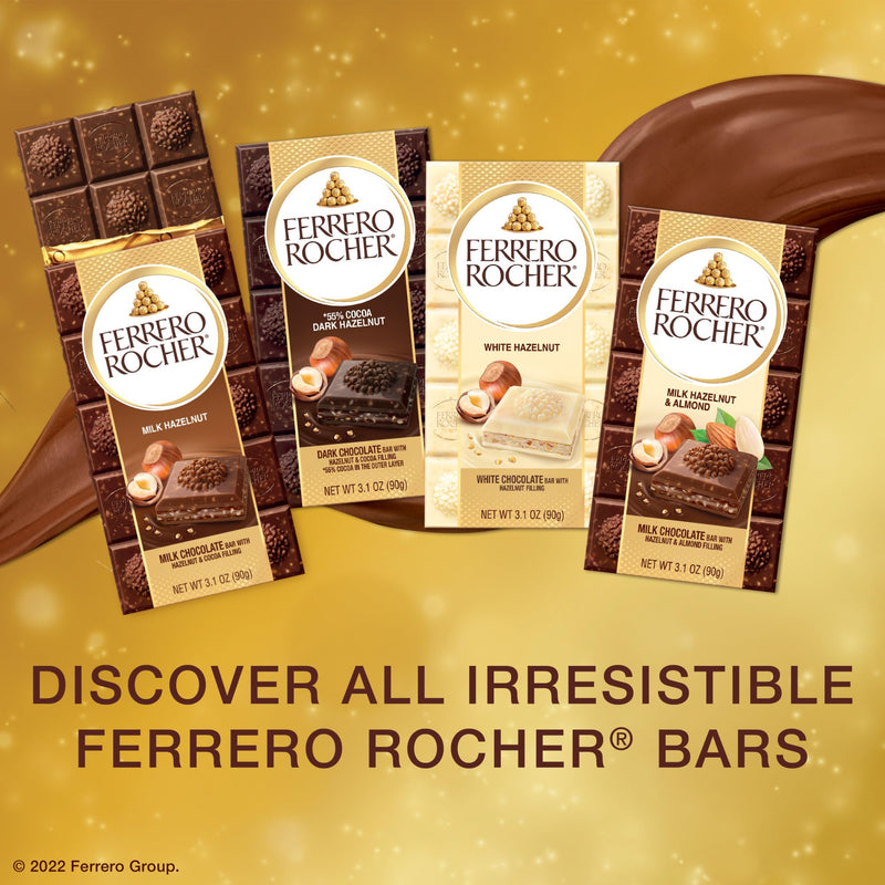 Ferrero Rocher Premium Chocolate Bars, 8 Pack, Dark Chocolate Hazelnut, 3.1 oz Each